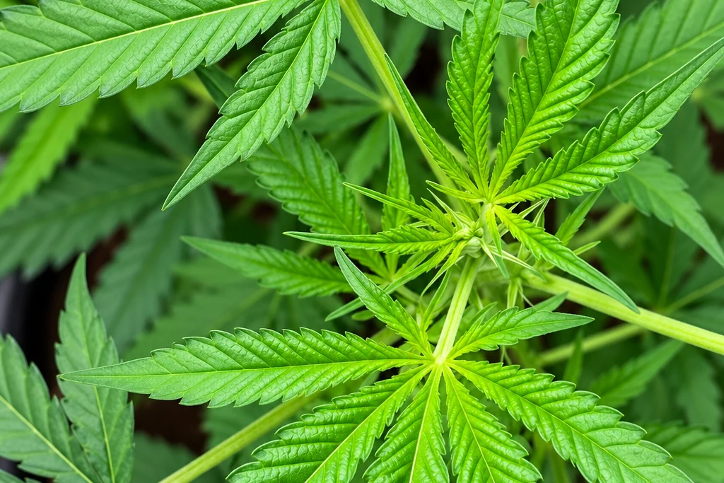 Cannabis leaves and new growth